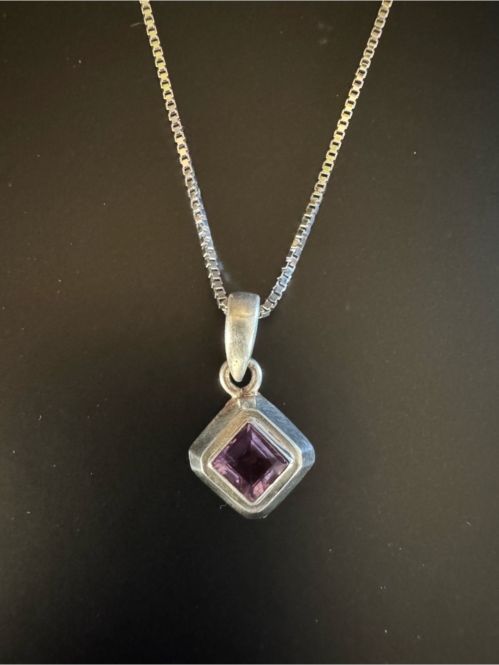 Sterling Silver Amethyst Geometric Pendant Necklace - 19”